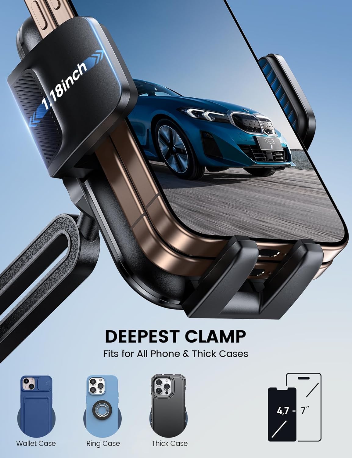 Lamicall Phone Holders for Your Car - [Thick Cases Friendly] Universal Adjustable Cell Phone Car Mount for Truck Golf Cart and All 4-7" inches Smartphones