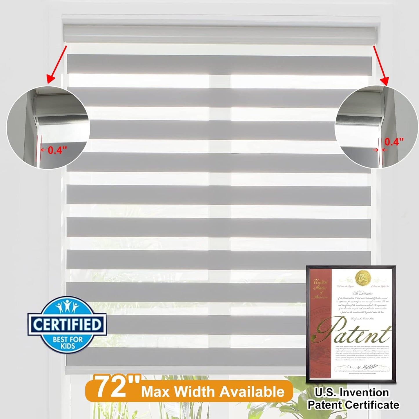 Persilux Cordless Zebra Blinds for Windows Free-Stop Window Shades (27" W X 72" H, Grey) Dual Layer Light Control for Day and Night, Light Filtering Sheer Shades for Home, Easy to Install