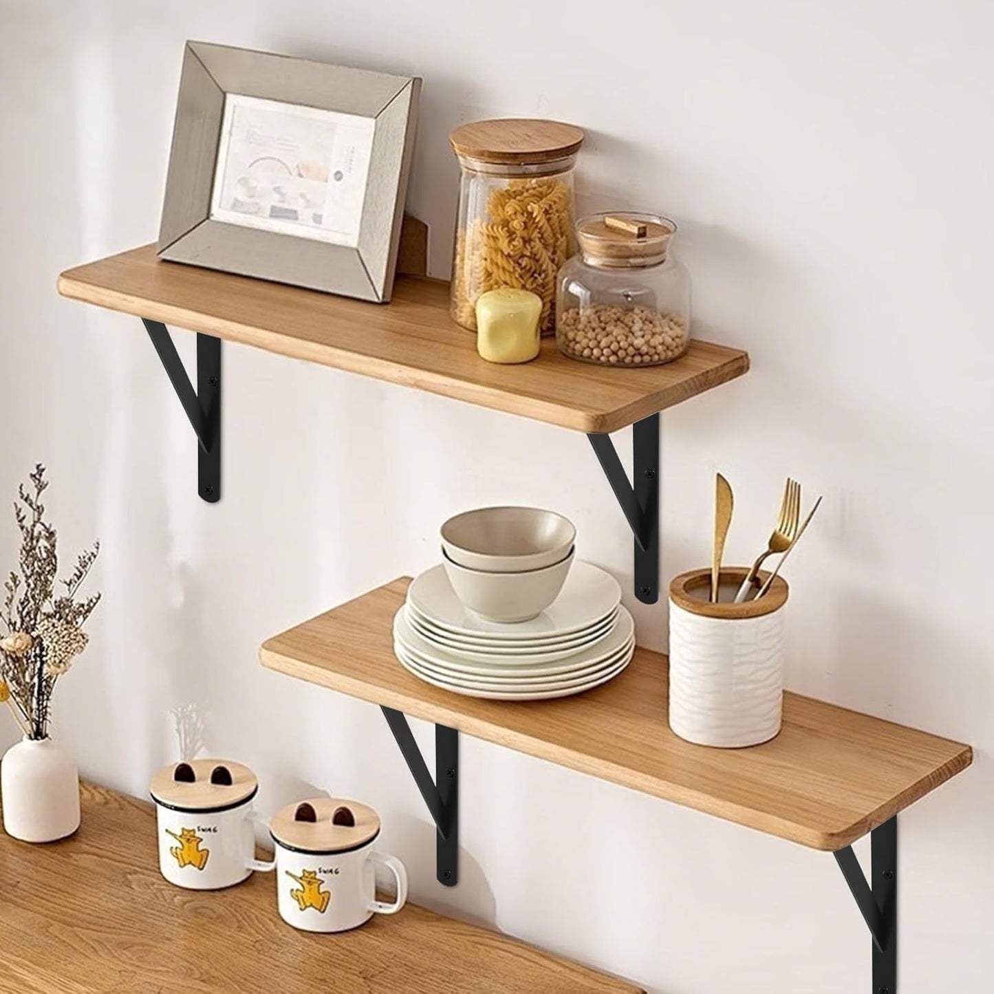 20 Pack L14 x H 10" Black Heavy Duty Shelf Brackets with Screws Metal Shelf Brackets Shelf Support Angle Brackets for Shelves L Brackets Heavy Duty Floating Shelf