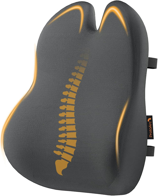 ProtoArc Lumbar Support Pillow for Office Chair, Memory Foam Back Support Pillow for Lower Back Fatigue Relief, Lumbar Pillow Desk Chair Back Cushion, Ergonomic Back Rest for Chair, Car - Dark Gray