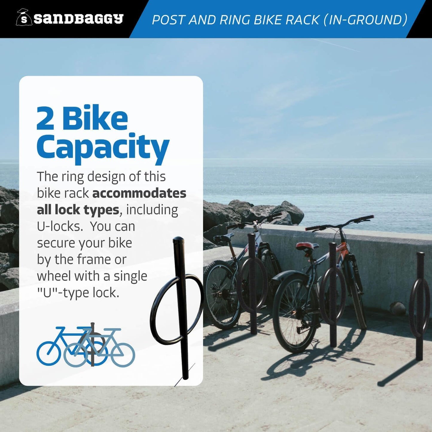 Sandbaggy Post and Ring Rack - In Ground - Commercial Outdoor Bike Parking & Storage Racks (Red, 2)