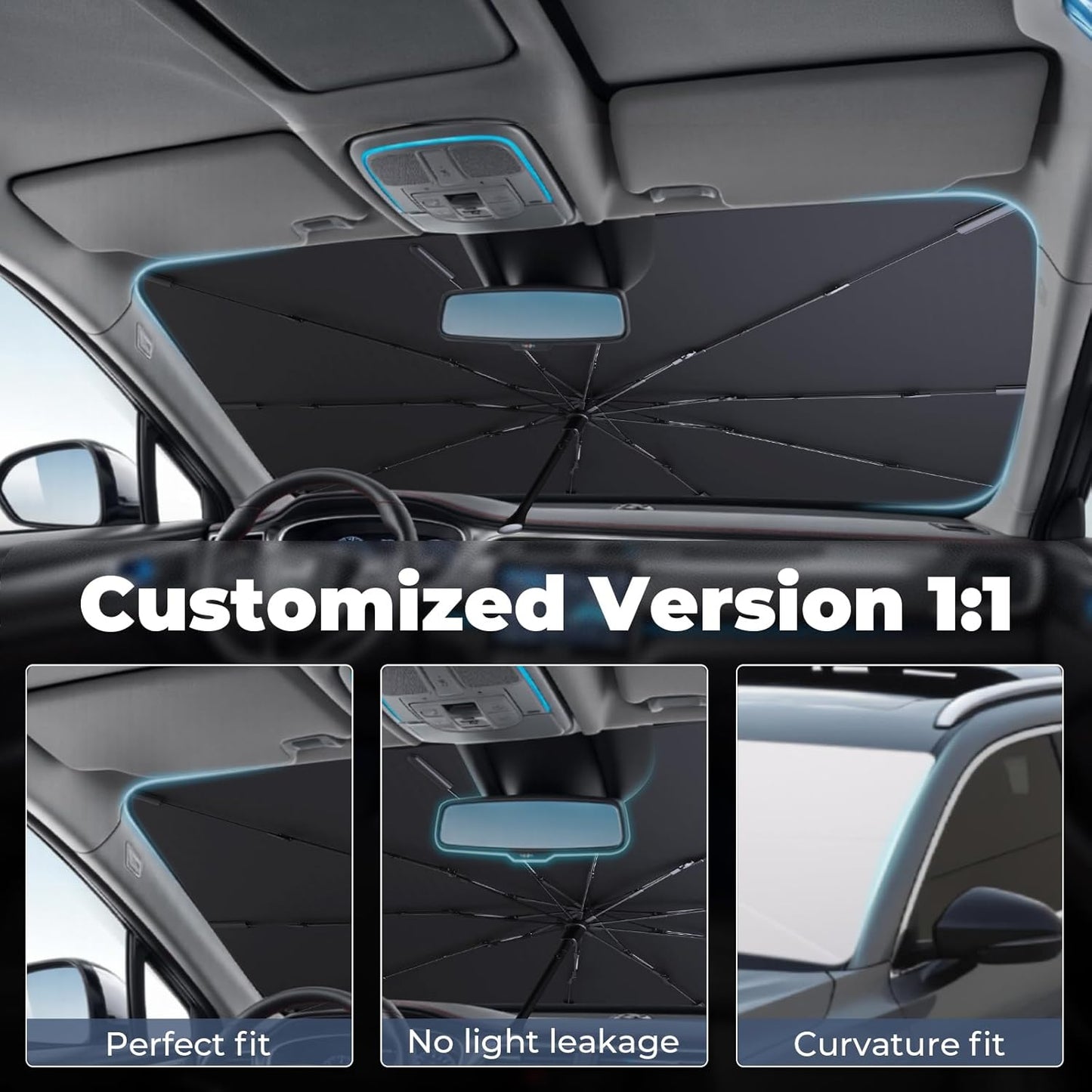 Windshield Sun Shade Umbrella: for Toyota RAV4-2013-2018 - Front Car Window Shades - Foldable Sunshades Block UV Keep Cool