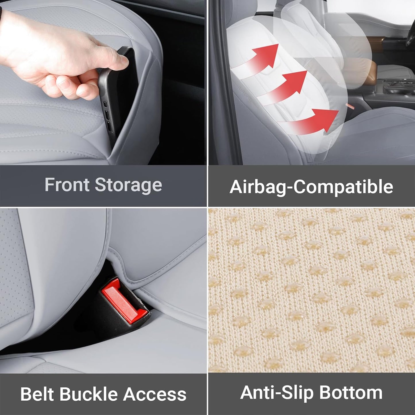 Coverland Custom Car Seat Covers Compatible with RAM 1500 Quad Cab, Ram 2500 Crew Cab - Premium Leather Non-Slip Waterproof Custom Interior Protector Full Set-Gray [See Size Chart-Size X131]