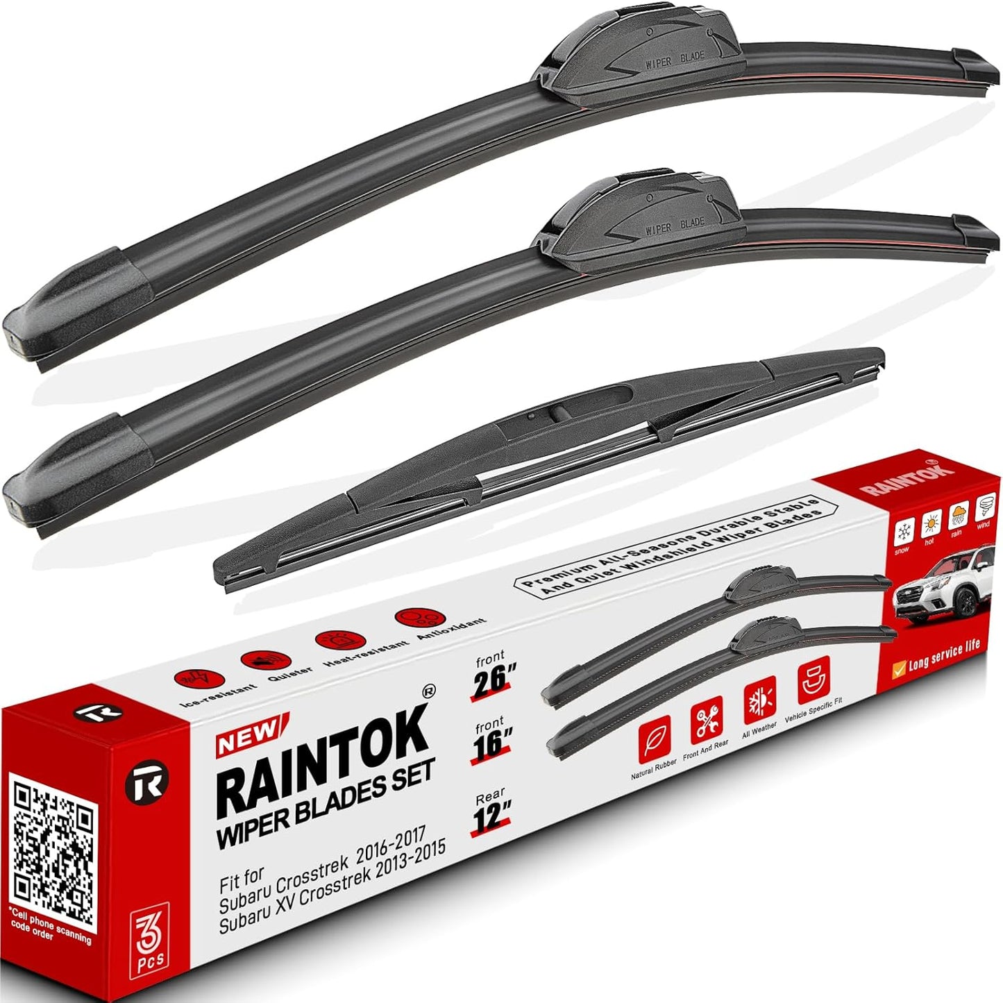 Windshield Wiper Blades Replacement for 2016 2017 Subaru Crosstrek / 2013 2014 2015 Subaru XV Crosstrek Original Factory Quality Front Rear Wipers Blade Set - 26" 16" 12" (Pack of 3)