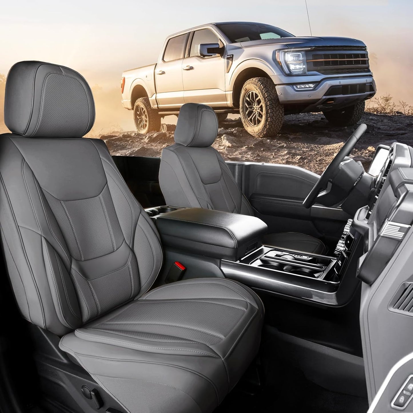 Coverland Custom Car Seat Covers Compatible with Avalanche, Ram 1500, Ram 2500 - Premium Leather Non-Slip Memory Foam Waterproof Interior Protector Front Seat-Dark Gray [See Size Chart-Size A43]