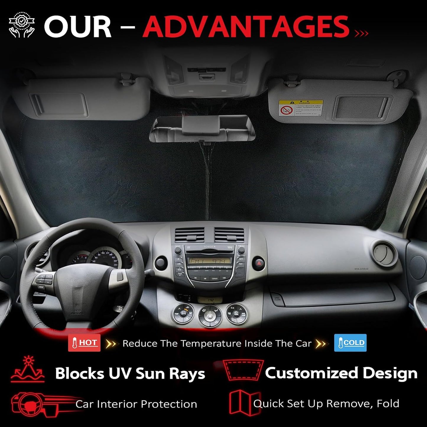 KAYZT Windshield Sun Shade for 2024 2025 2026 Toyota Grand Highlander Foldable Sunshade Front Window Custom Fit Car Accessories