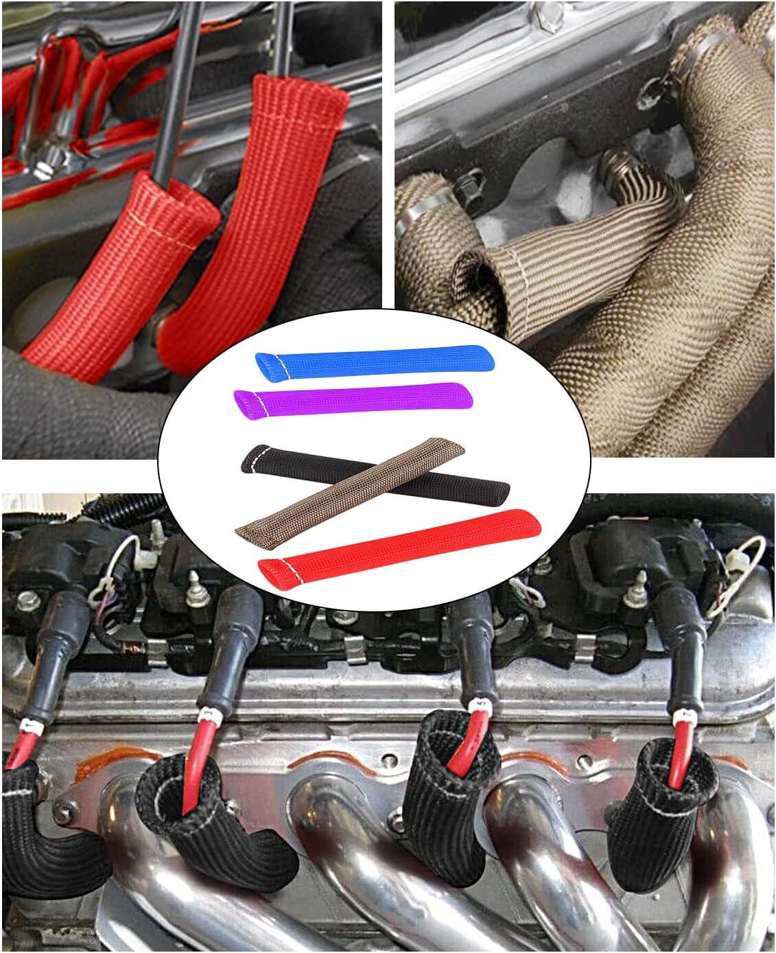 Spark Plug Wire Heat Sleeve - 8 PCS 2500° Spark Plug Wire Heat Shield, 6 Inches Spark Plug Wire Boots Protector Protection Cover Replacement for LS1 / LS2 SBC BBC 350 454 Car Truck, Red
