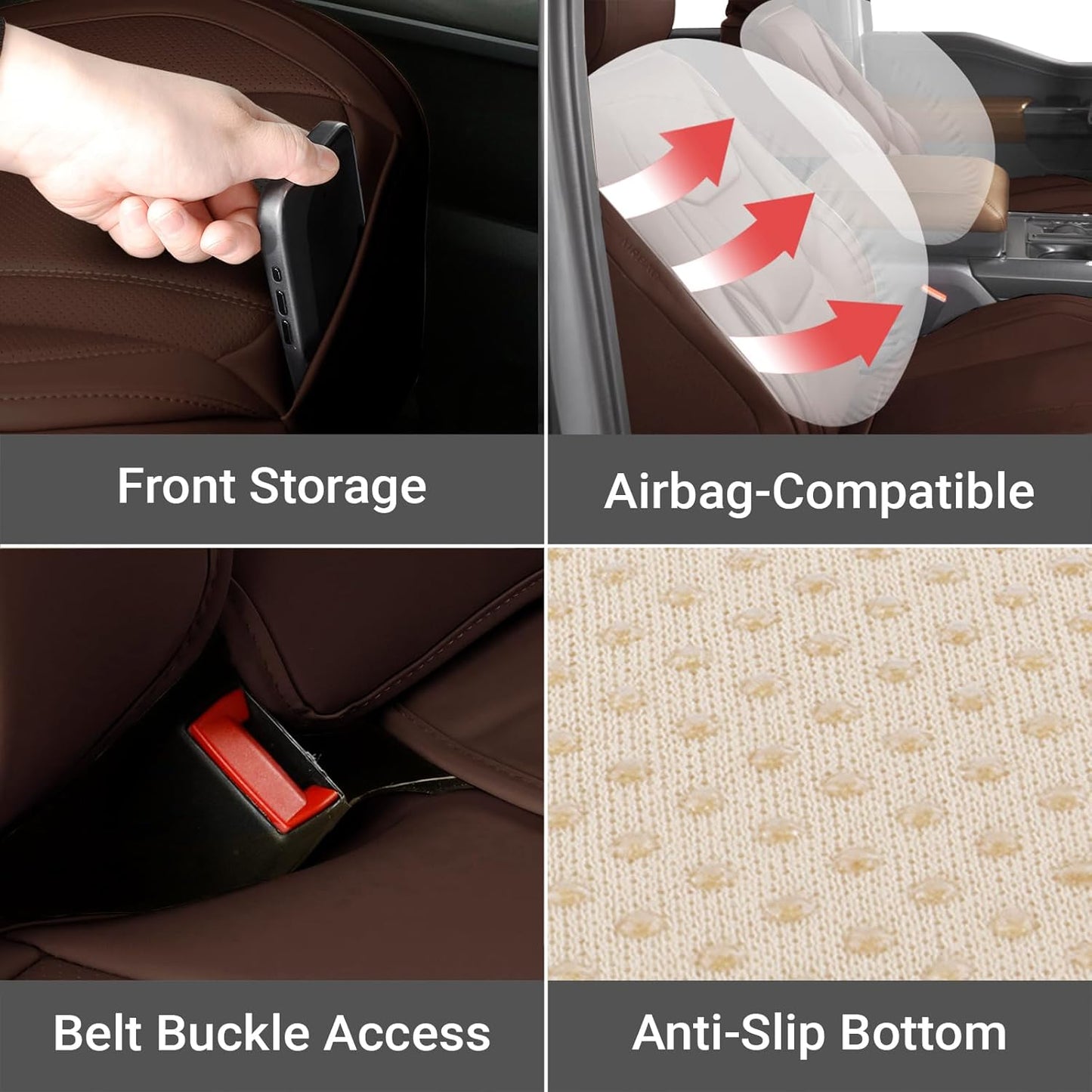 Coverland Custom Car Seat Covers Compatible with Tacoma, Santa Cruz - Premium Leather Non-Slip Memory Foam Waterproof Seat Cover Custom Interior Protector Full Set-Dark Brown [See Size Chart-Size X58]