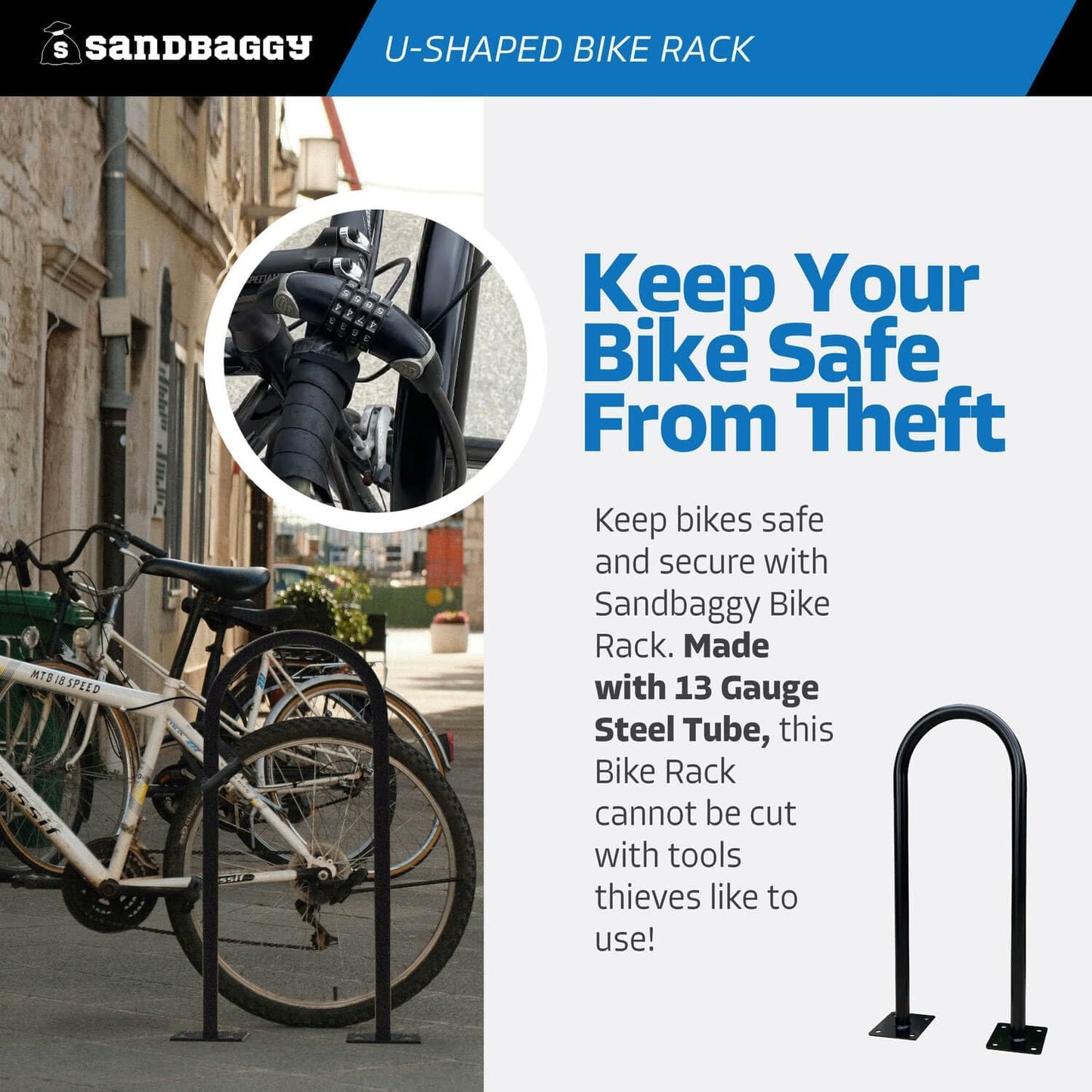 Sandbaggy U Shaped Bike Rack - Outdoor, Commercial - Galvanized Steel - Surface/Ground Mounted (1, Red)