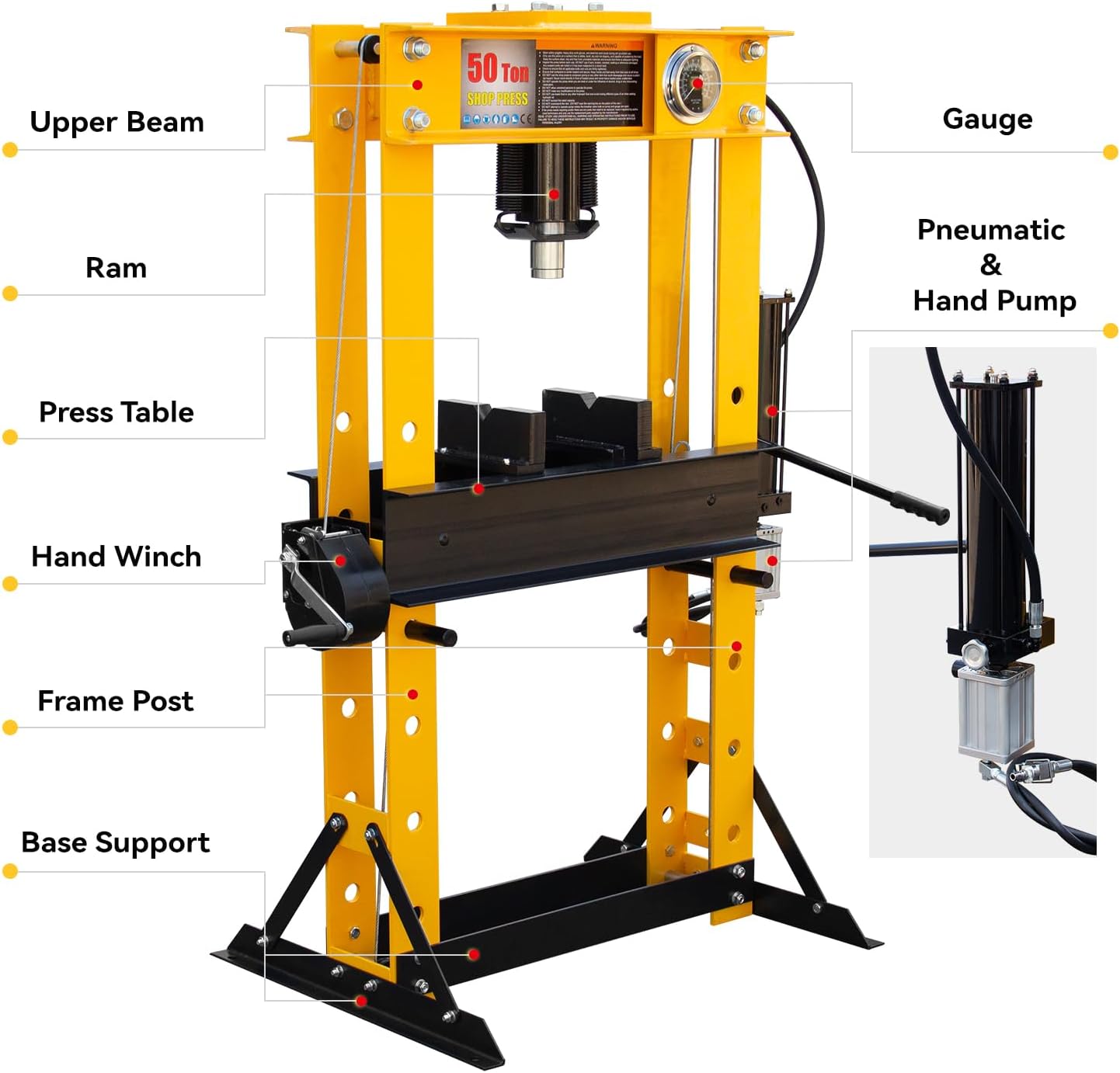 50T Hydralic Shop Press H-Frame Garage/Shop Floor Press with Floor Press Plates