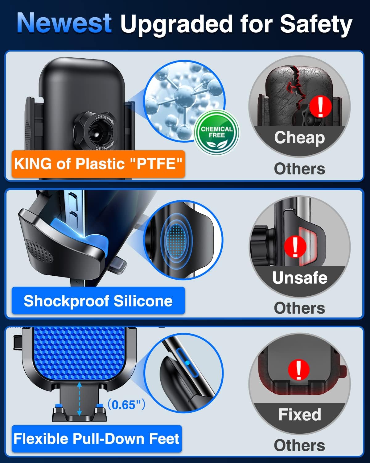 VANMASS Universal Car Phone Holder 2025【Strongest Suction & Military-Grade】Phone Holders for Your Car Windshield Dashboard Vent with【Patent & Safety Certs】Cell Phone Mount for iPhone Samsung Android