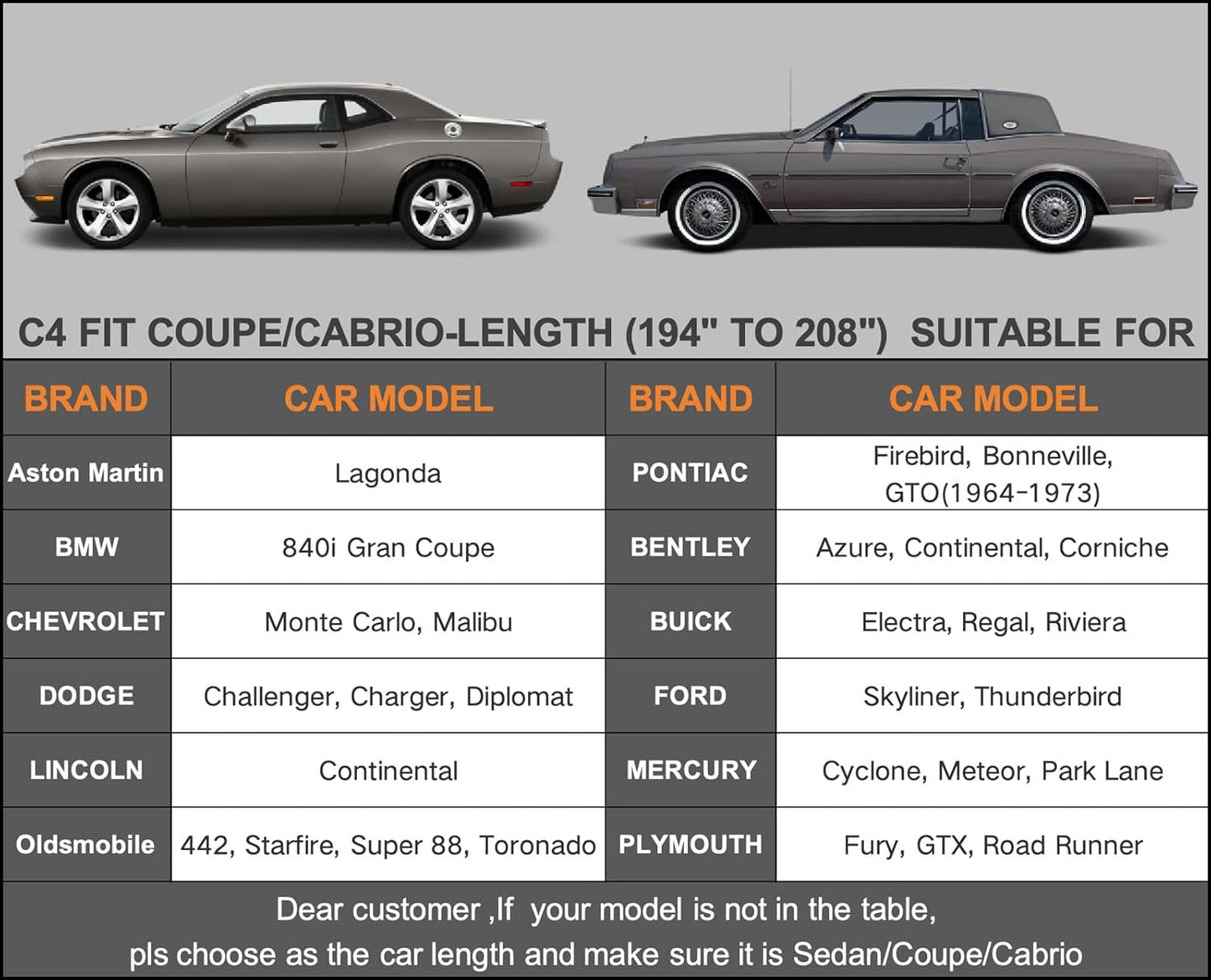 Kayme 7 Layers Car Cover Waterproof All Weather, Universal Fit for Pontiac Firebird, Trans AM, Dodge Challenger, Ford Thunderbird Outdoor Full Cover Rain Sun Protection (194-208 inch).