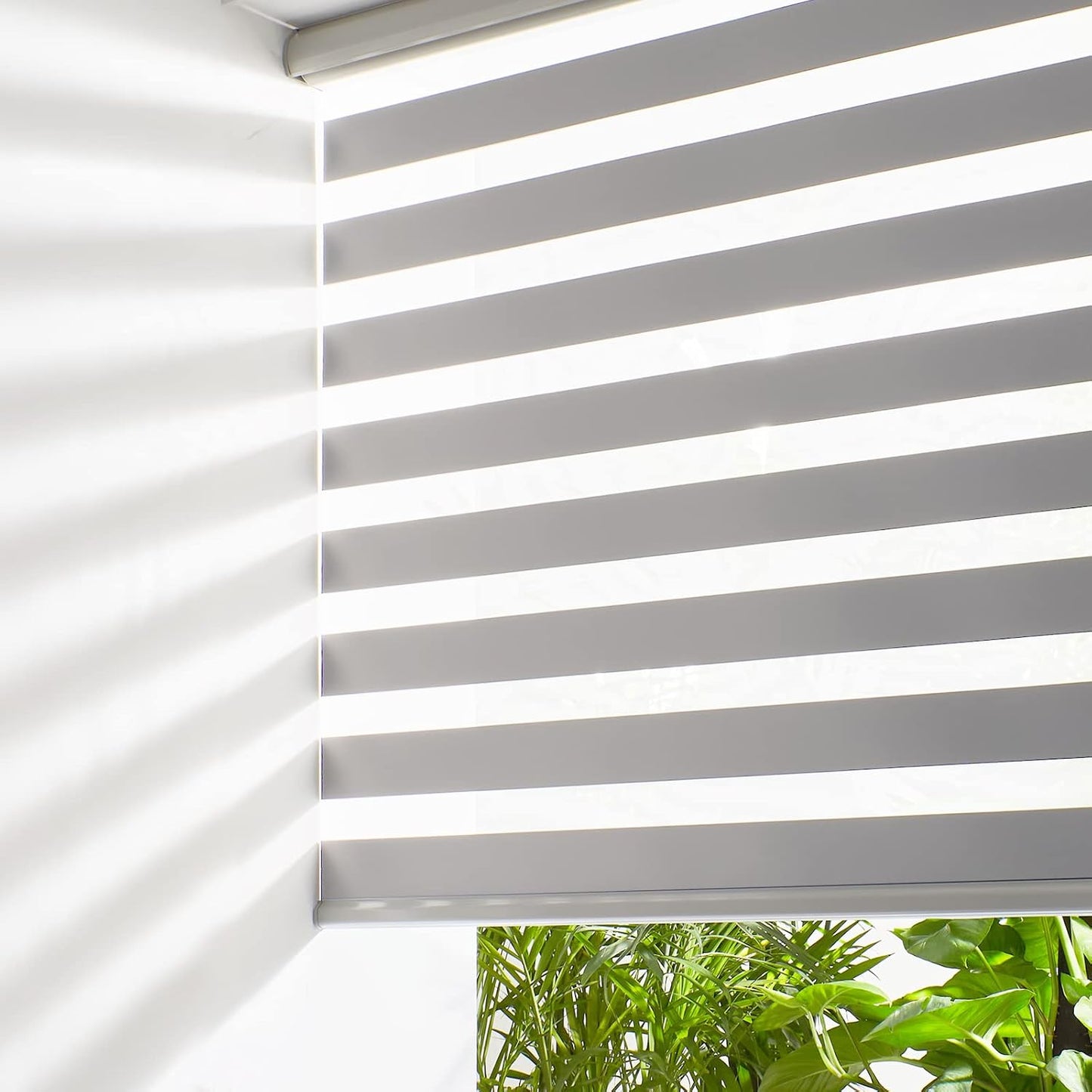 Persilux Cordless Zebra Blinds for Windows Free-Stop Window Shades (27" W X 72" H, Grey) Dual Layer Light Control for Day and Night, Light Filtering Sheer Shades for Home, Easy to Install