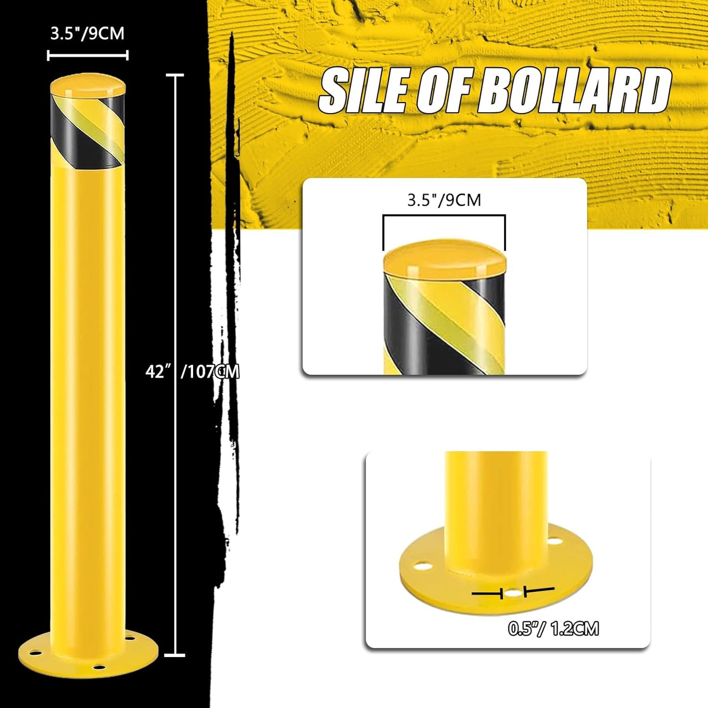 Safety Bollard Post, Steel Bollards,Parking Bollard, Yellow Powder Coated Safety Parking Barrier Post, for Traffic Sensitive Areas (12, 42"H*3.5"D)