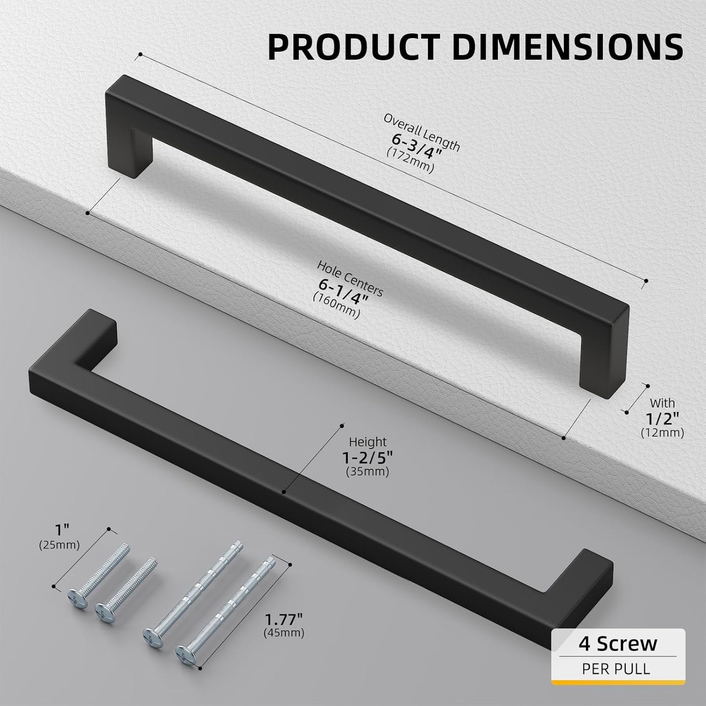 goldenwarm 22 Pack 6-1/4INCH Black Square Bar Cabinet Pull Drawer Handle Stainless Steel Modern Hardware for Kitchen and Bathroom Cabinets Cupboard,Center to Center 160mm Kitchen Cupboard Handles