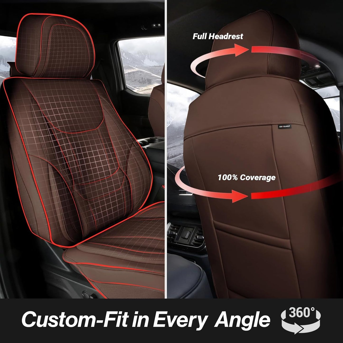 Coverland Custom Car Seat Covers Compatible with 2005-2021 Frontier King Cab, Crew Cab - Premium Leather Non-Slip Waterproof Cover Interior Protector Full Set-Dark Brown [See Size Chart-Size X116]