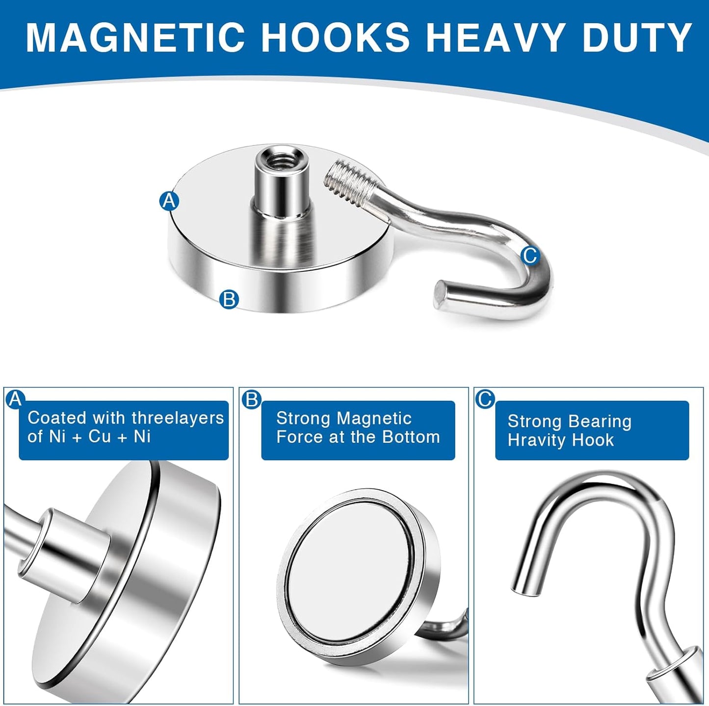 LOVIMAG Magnetic Hooks Havy Duty, 80LBS Strong Magnetic Hooks for Refrigerator, Neodymium Magnet Hooks for Hainging,Magnetic Hanger for Wall, Locker, Cruise Cabins, Grill, Metal Door- 6 Pack