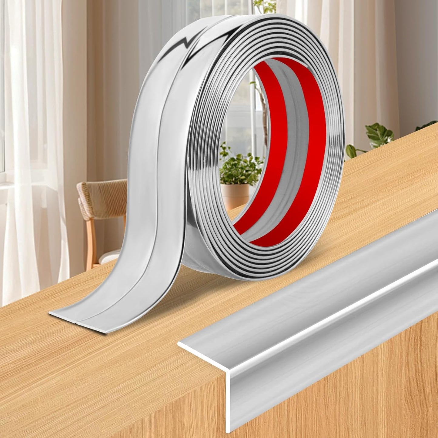Wall Corner Protector Moulding Trim Peel and Stick Wall Corner Guards Trim Flexible Self Adhesive Edge Protector Moulding, 1.6 in x 40 Ft, Silver