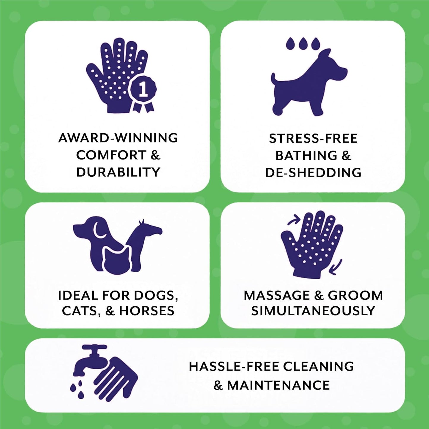 H HandsOn Pet Grooming Gloves - Patented #1 Ranked, Award Winning Shedding, Bathing, & Hair Remover Gloves - Gentle Brush for Cats, Dogs, and Horses (Green, Junior)