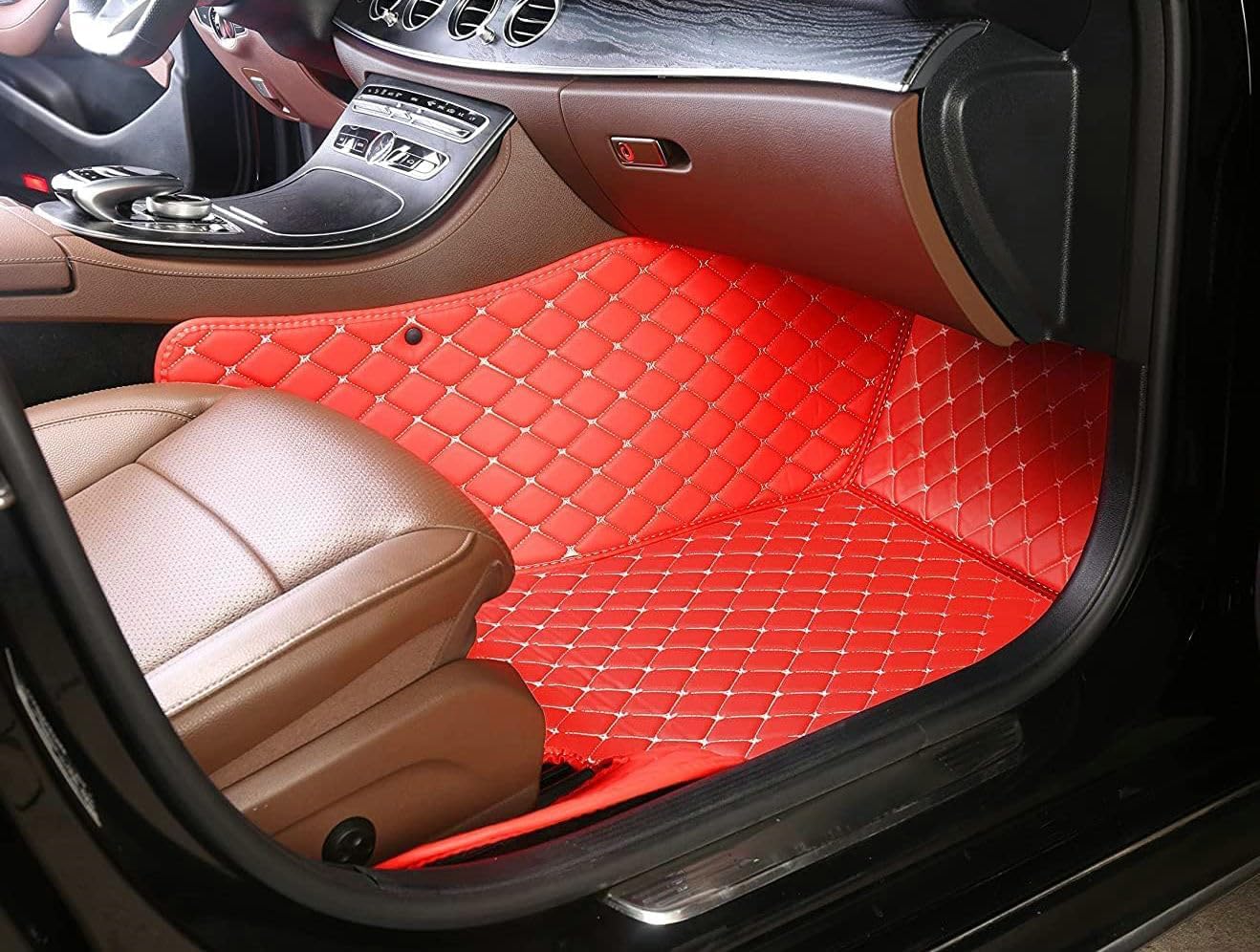 Custom Artificial Leather Waterproof All-Weather Car Floor Mats Fit for 99% Sedan SUV Sports Car Vehicle Car Mat (Black Blue)