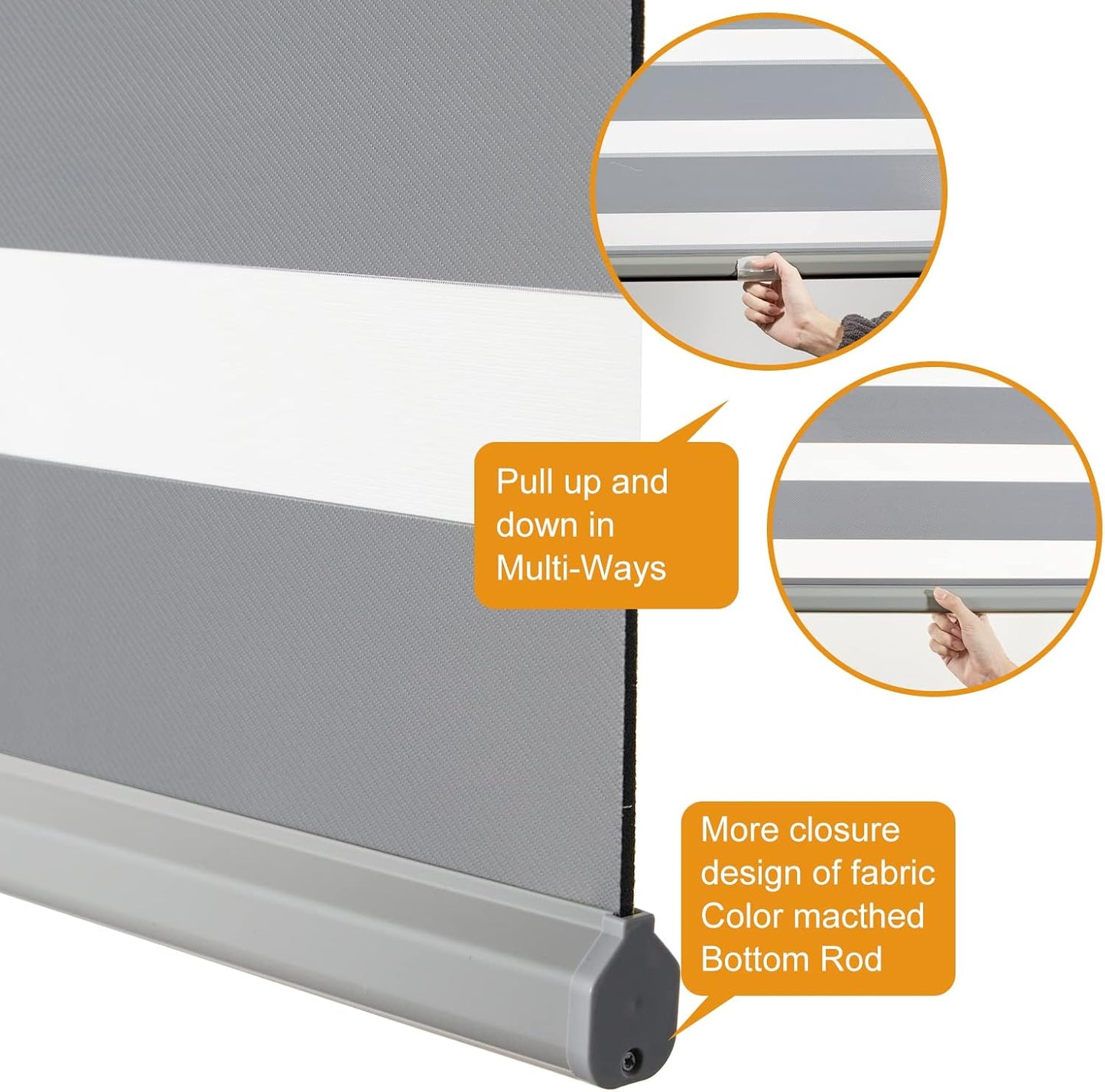 Persilux Cordless Zebra Roller Window Shades Free-Stop Roller Blinds (46" W X 47" H, Grey) Light Control for Day and Night, Light Filtering Sheer Roller Shades for Windows, Easy to Install