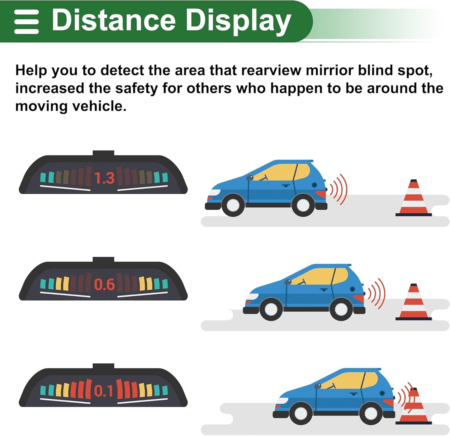 Motoforti Universal Car Auto Vehicle Reverse Backup Radar System Reverse Parking Sensors Alarm Buzzer Reminder Distance Detection Silver Tone 4Parking Sensors