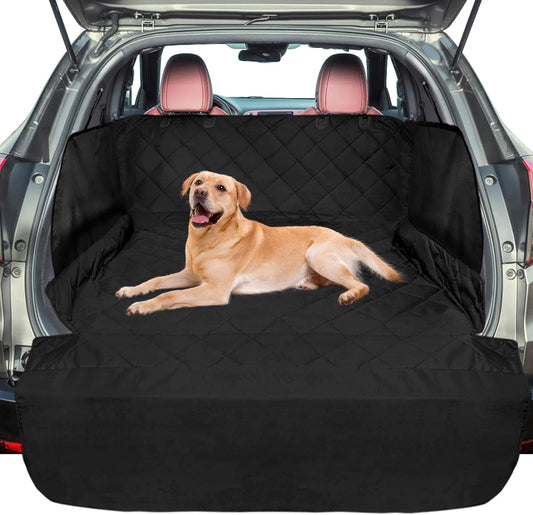 F-color SUV Cargo Liner for Dogs - Waterproof Pet Cargo Liner with Side Flaps, Comfort Dog Cargo Cover with Bumper Flap, Scrachproof Non-Slip Large Size Universal Fit SUVs Sedans Trunks Vans, Black