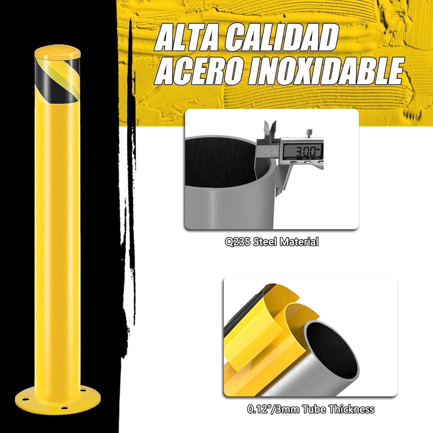 Safety Bollard Post, Steel Bollards,Parking Bollard, Yellow Powder Coated Safety Parking Barrier Post, for Traffic Sensitive Areas (4, 42"H*3"D)