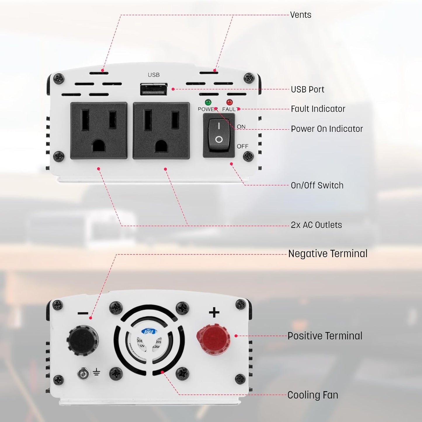 Wagan 3716 500W Slim Line AC to DC Inverter 500W TrueRated 1000W Surge Power Inverter