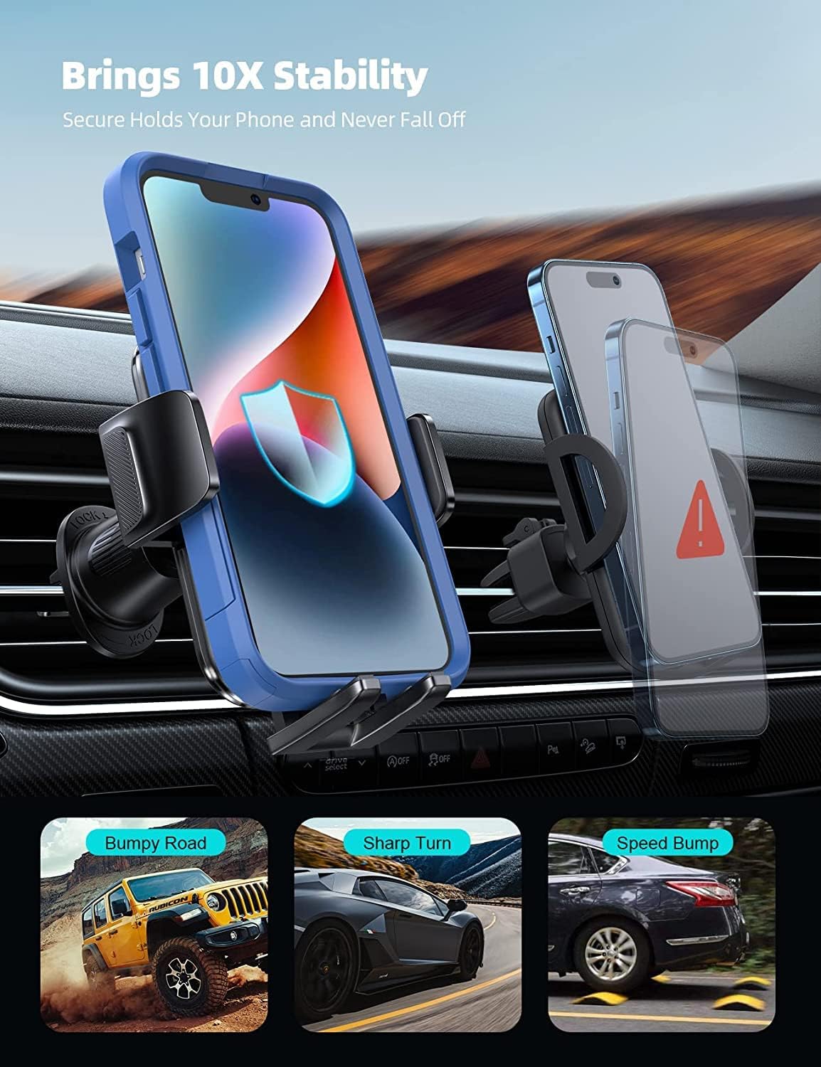 Lamicall 2025 Wider Clamp & Metal Hook Car Phone Holder Vent [Thick Cases Friendly] Phone Holders for Your Car Mount Automobile Hands Free Cradle Air Vent for Smartphone (Wood Grain)