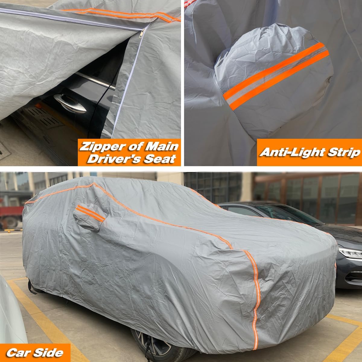 TUCAREST 6-Layers PEVA Premium Full Car Cover Fit for Pickup Sedan hatchback SUVs MPV Rain and snow protection, sun protection, UV protection, and protection of car paint surfaces-Silver Grey -Up 237"