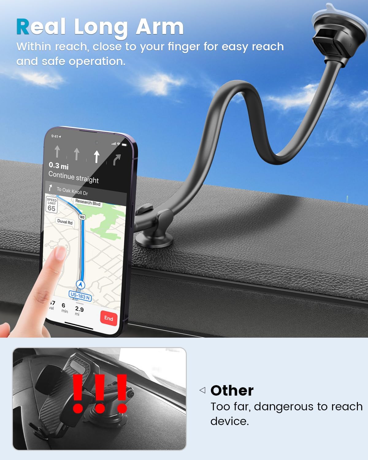 APPS2Car for Magsafe Car Mount Magnetic Phone Holder Upgraded 13-Inch Long Arm Suction Cup Windshield Mount fits iPhone 16 Pro Max Plus 15 14 13 12 Mini