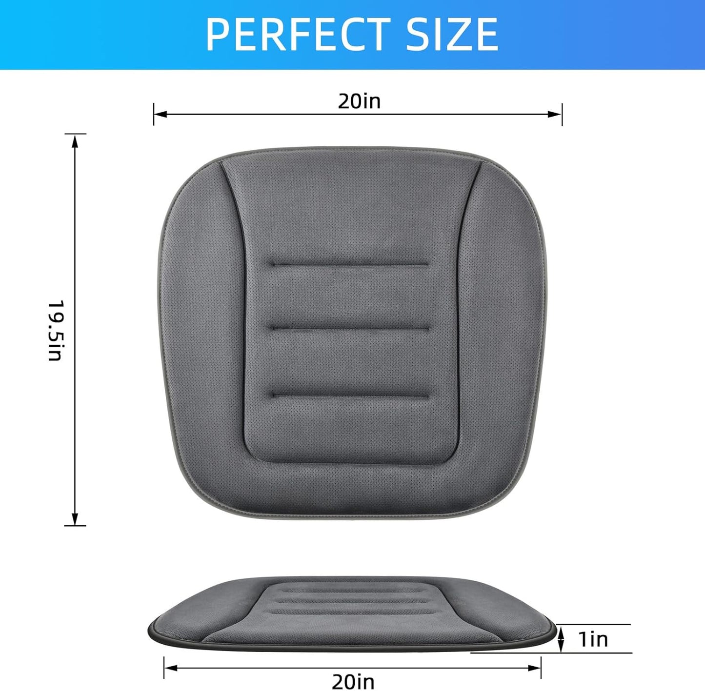 KAYI Car Seat Cushion, Memory Foam Car Seat Cushion, Anti Slip Rubber Bottom Car Seat Cushions for Driving, Suitable for Car and Office Chairs (2 Pack, Grey)