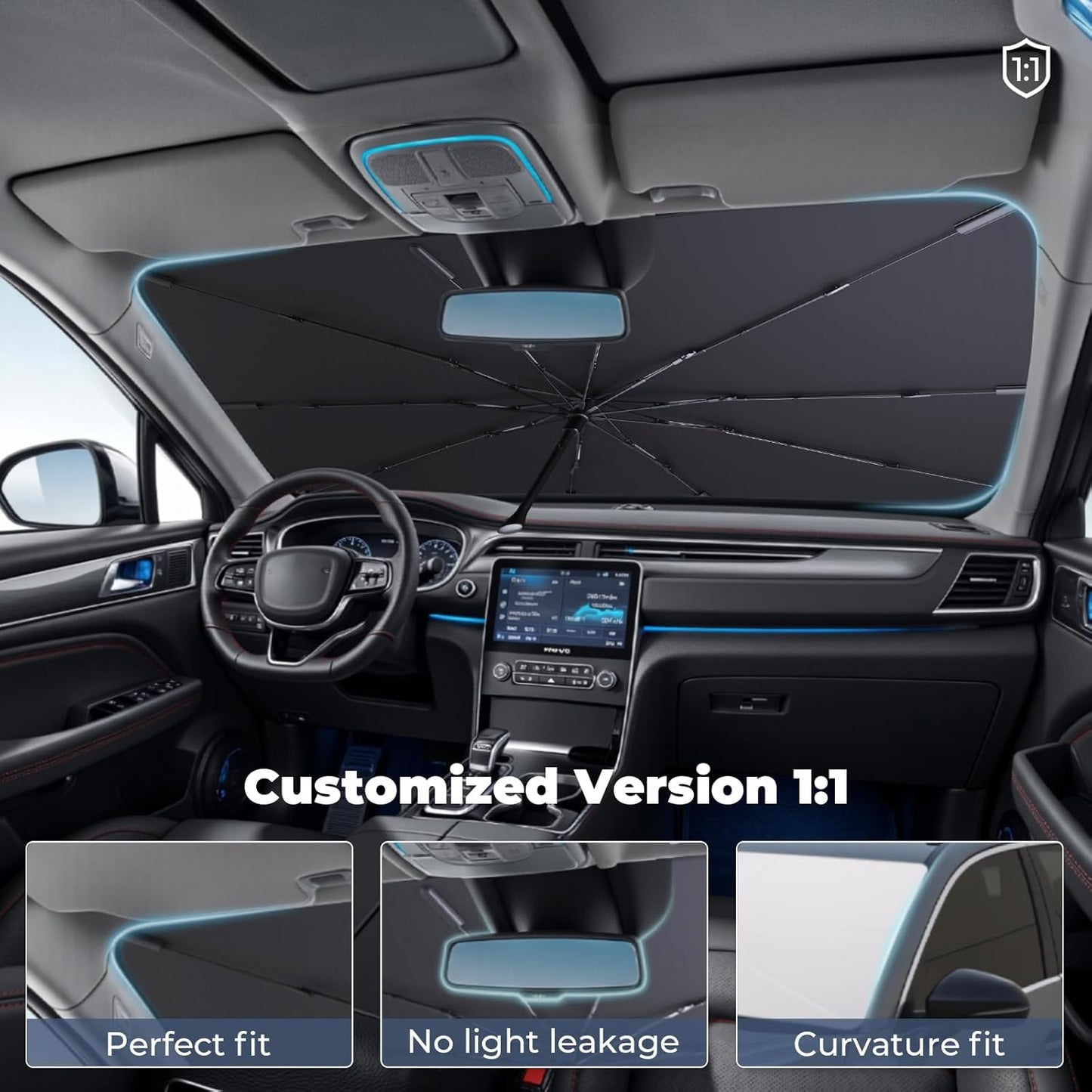 Windshield Sun Shade Umbrella for 2016-2026 Volvo XC90 Accessories: Custom Fit 240T Silver, Double Thickened, Foldable Sunshade Window Sun Visor, Ultimate 99% UV Blocking for T5, T6, T8, Excellence