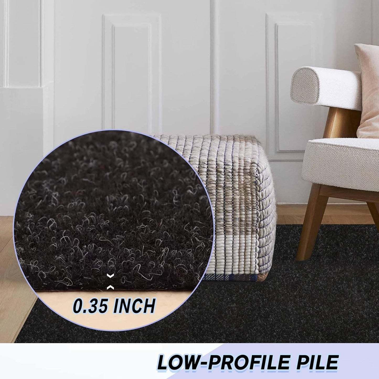 Custom Size Backed Non-Slip Area Rugs Runner, Easy Clean, Waterproof Runner Rugs for Hallway Entryway, Kitchen, Laundry, 2FT x 48FT, Black