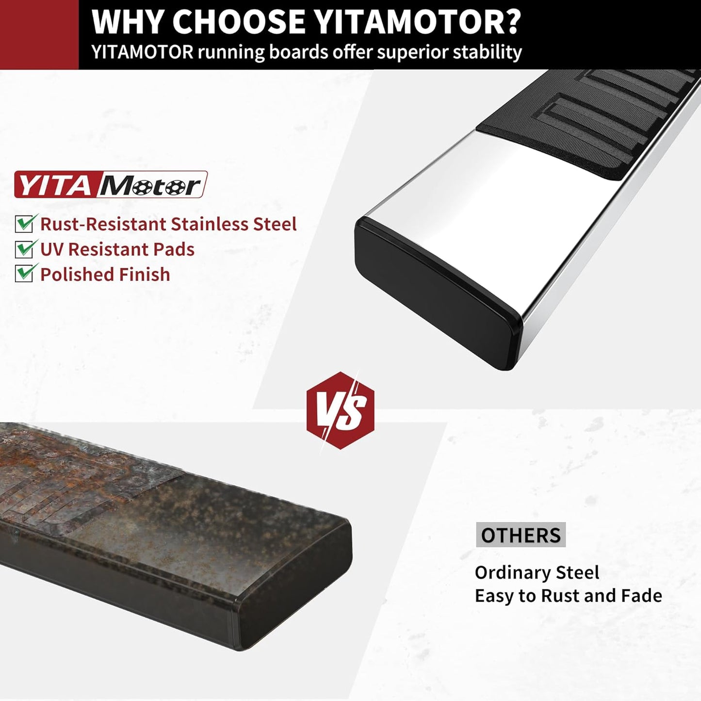 YITAMOTOR 6 inches Running Boards Compatible with 2007-2018 Silverado/GMC Sierra 1500 & 2500HD 3500HD Crew Cab, 2019 Silverado/Sierra 2500HD 3500HD Side Step Nerf Bar (Gas Engine ONLY)
