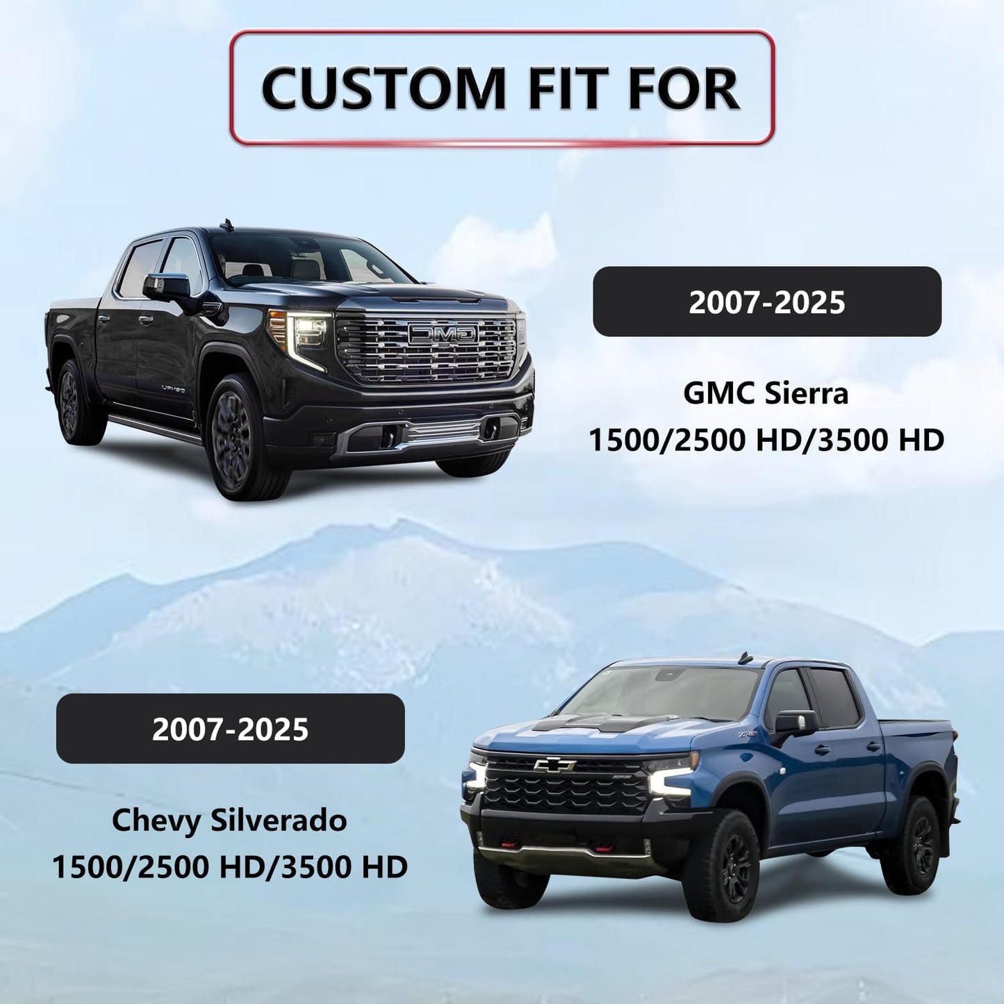 BABYBLU Chevy Chevrolet Silverado GMC Sierra Car Seat Covers Fit 2007-2023 2024 2025 1500/2500HD/3500HD (Black, Full Set)