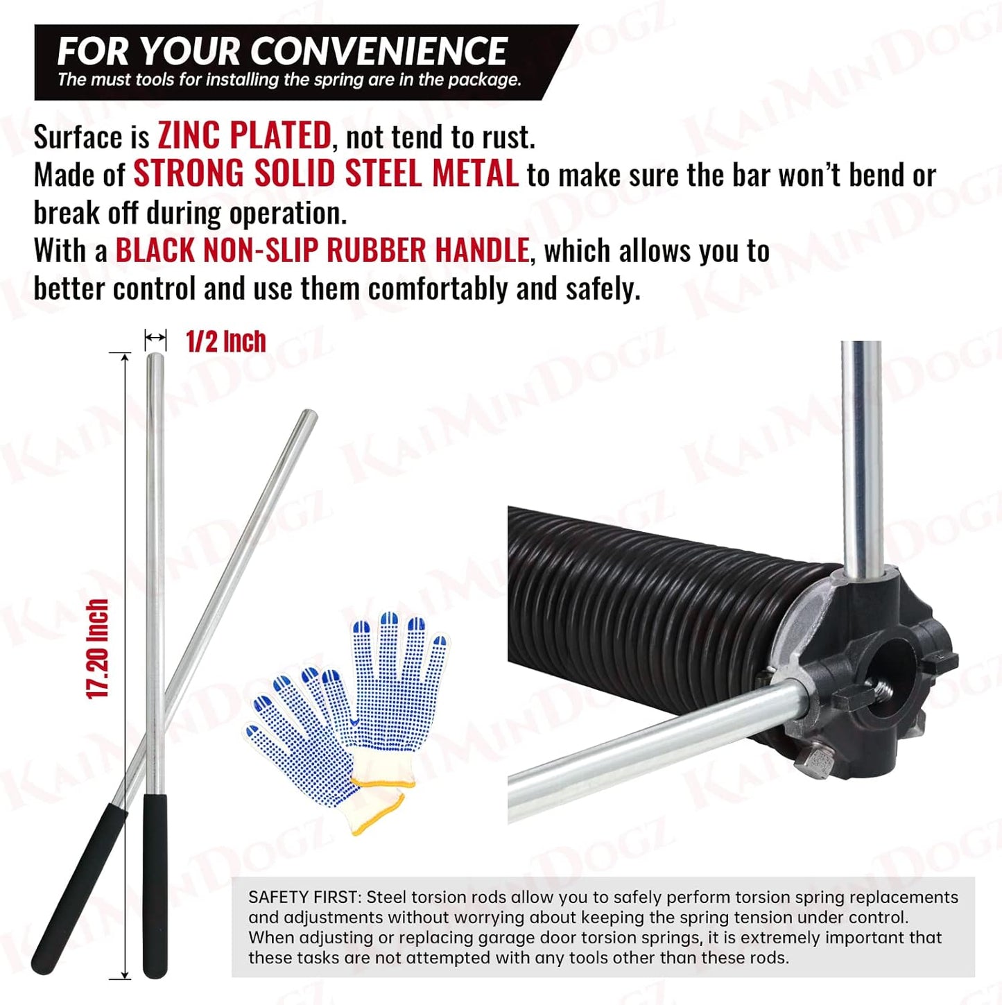 Pair of 1.75" Garage Door Torsion Springs Set with Non-Slip Winding Bars&Gloves, High Precision Electrophoresis Oil-Free Black Coated for Replacement, MIN 16,000 Cycles (0.234 x 1.75"x 31")