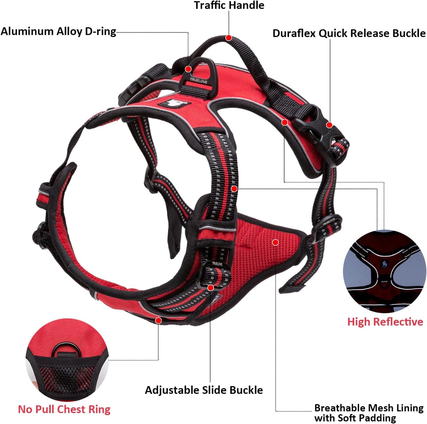 TRUE LOVE Adjustable No-Pull Dog Harness Reflective Pup Vest Harnesses Comfortable Control Brilliant Colors Truelove TLH5651(Brown,S)