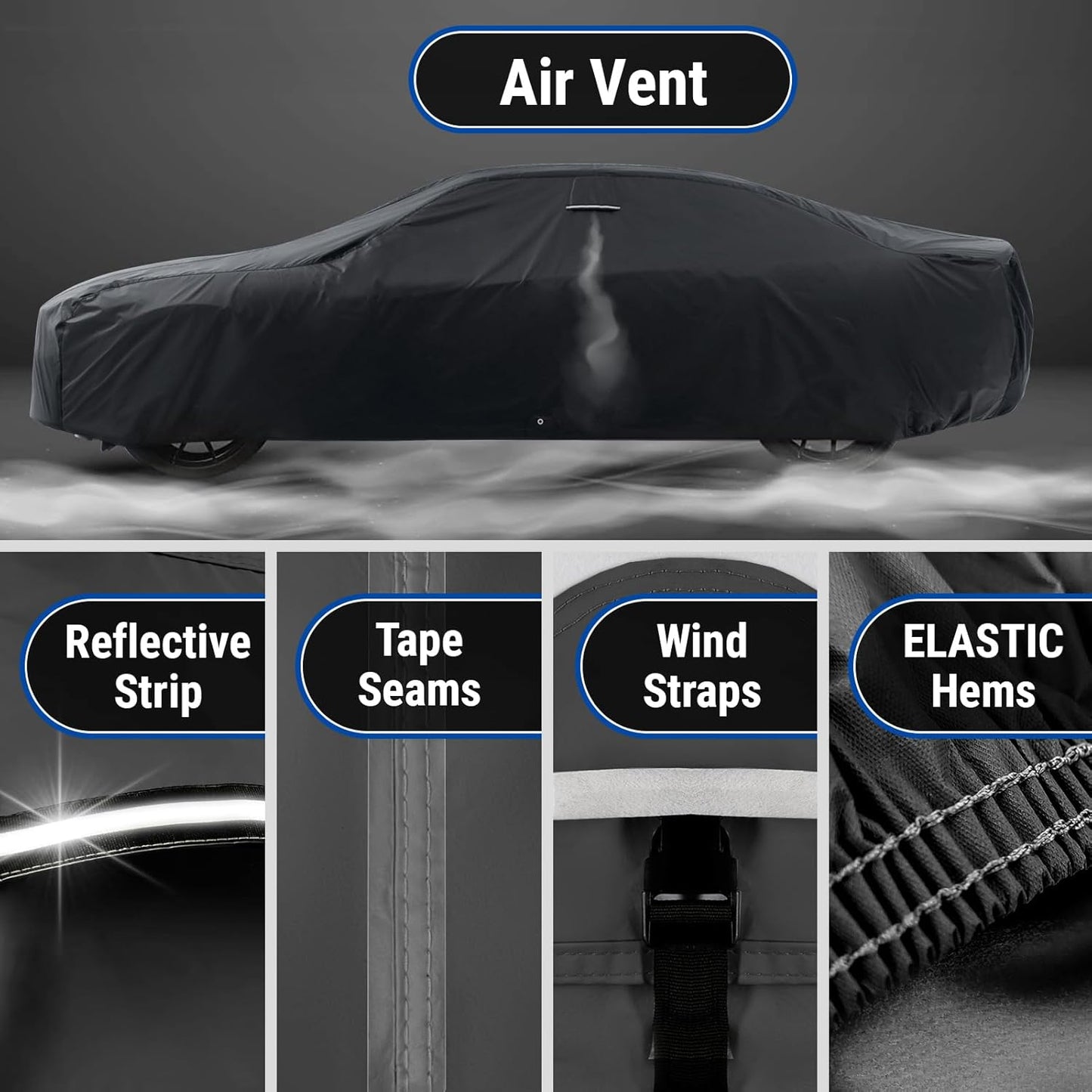 iCarCover Custom Car Cover for Chevy Impala Wagon (1971-1976) Waterproof All Weather Rain Snow UV Sun Protector Full Exterior Indoor Outdoor Car Cover (Stripe - Black/Red)