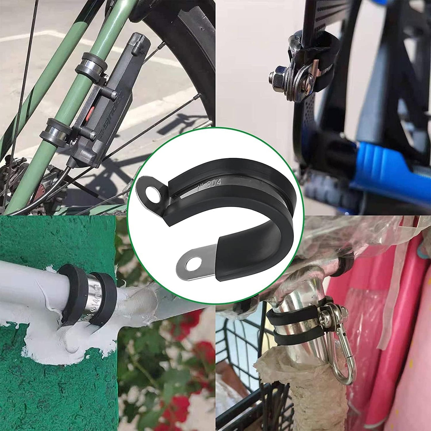 30pcs 1/4 Inch Stainless Steel Rubber Coated Cushioned Insulated Cable Clamps,Automotive Pipe Metal Clamps for Tube,Lines,Wire Cord Installation(Black,6mm)