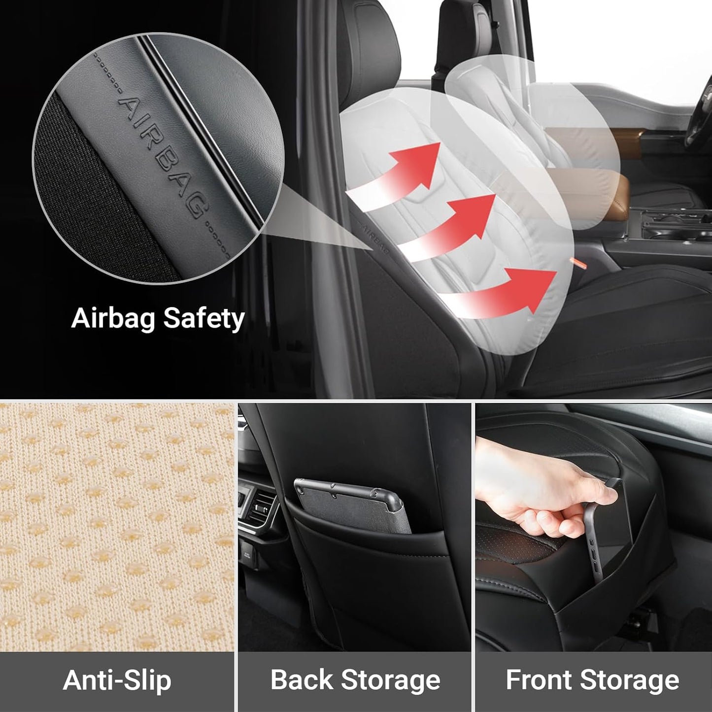 Coverland Custom Car Seat Covers Compatible with Ranger, Titan, Ram 1500 - Premium Leather Non-Slip Memory Foam Waterproof Custom Fit Interior Protector Front Seat-Black [See Size Chart-Size A20]