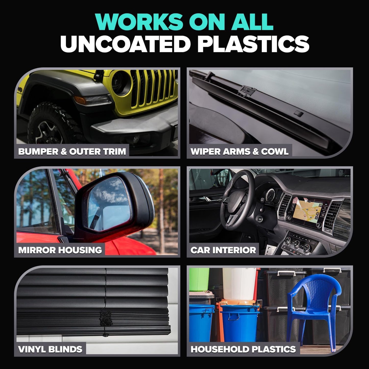 Carfidant Plastic Restorer for Cars – Refreshes Faded Plastic, Vinyl & Rubber Trim with Polish for Deep Shine – Protects Against UV & Dirt – Black Exterior & Interior Care for Detailing - 16 fl. Oz.