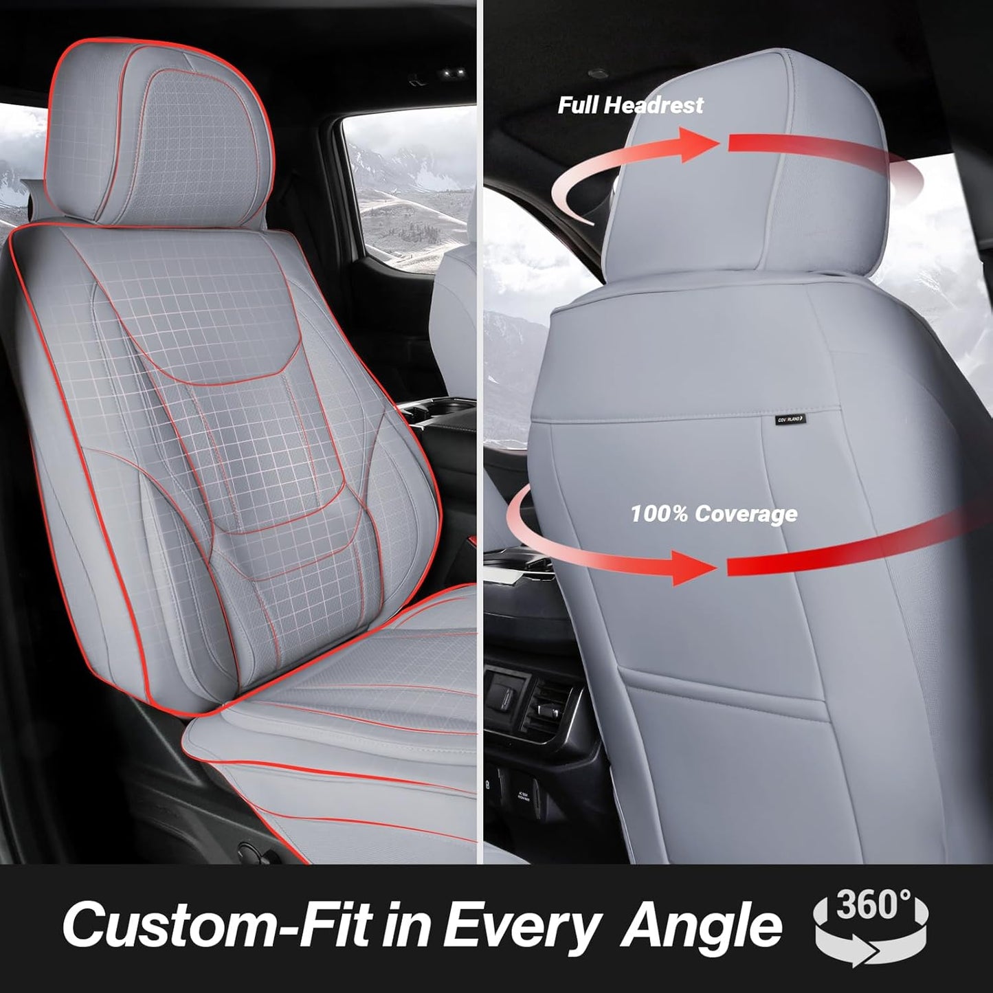 Coverland Custom Car Seat Covers Compatible with RAM 1500 Quad Cab, Ram 2500 Crew Cab - Premium Leather Non-Slip Waterproof Custom Interior Protector Full Set-Gray [See Size Chart-Size X131]