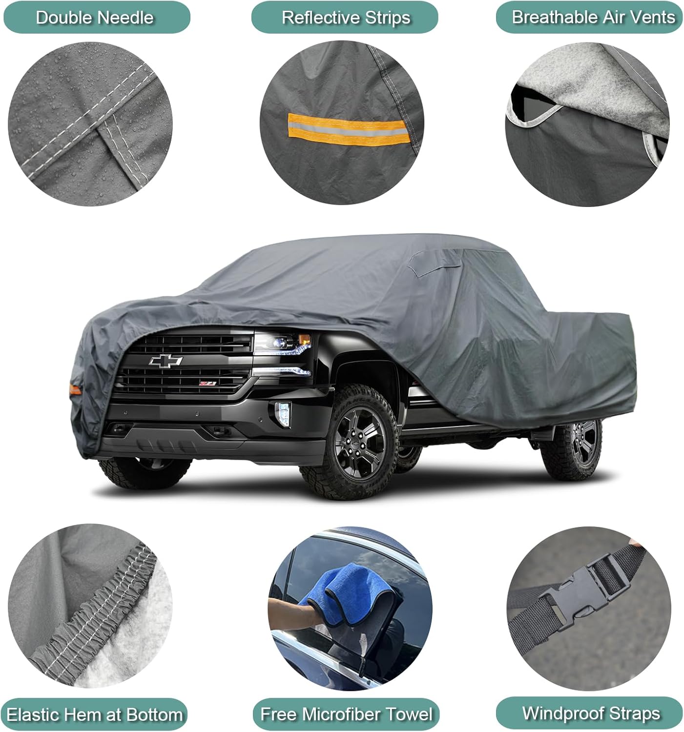 16 Layers Large Truck Cover Waterproof All Weater, Heavy Duty Pickup Truck Cover for RAM 2500 3500, Silverado 1500 2500 3500, F-Series F-250 F-350, Toyota Tundra etc. Length up to 262 inch.