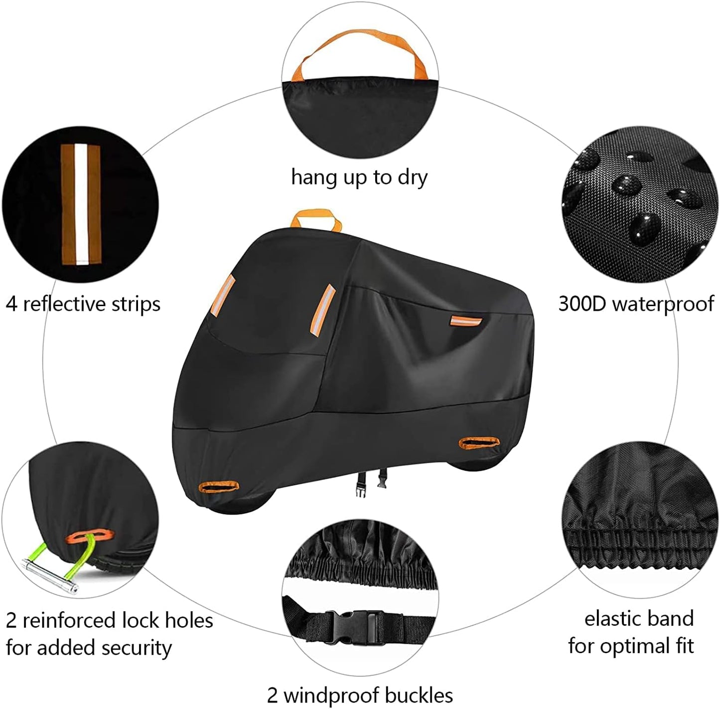 Motorcycle Cover Waterproof Outdoor for Touring Cruiser, Fits up to 108" Honda VTX 1300 Shadow Goldwing Street Glide Road King Sportster Kawasaki Vulcan Yamaha Royal Star (4XL: 108"x 37"x 55")
