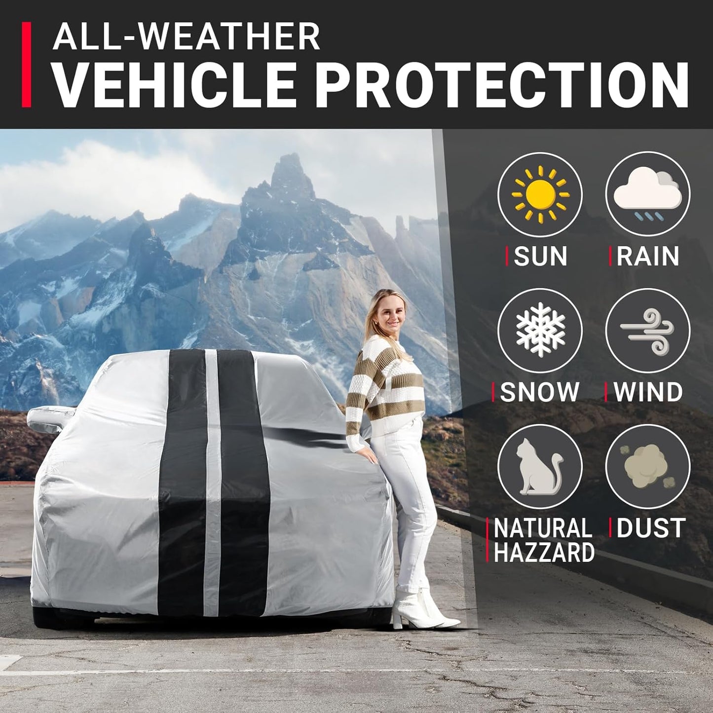 iCarCover Custom Car Cover for Chevy Lumina Sedan (1990-2001) Waterproof All Weather Rain Snow UV Sun Protector Full Exterior Indoor Outdoor Car Cover (Stripe - Gray/Black)
