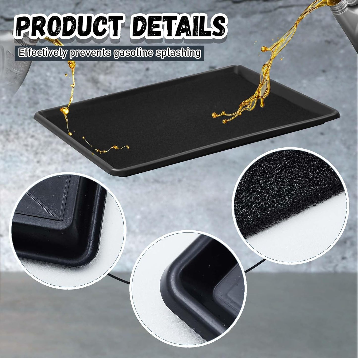 Uiifan 1 Set 27'' x 20''x 1.4'' Oil Drain Drip Pan for Car with Square No Splatter Pad Oil Drip Tray with Mat for Under Car Transmission Garage Automotive Driveway to Keep Floor Clean, Black