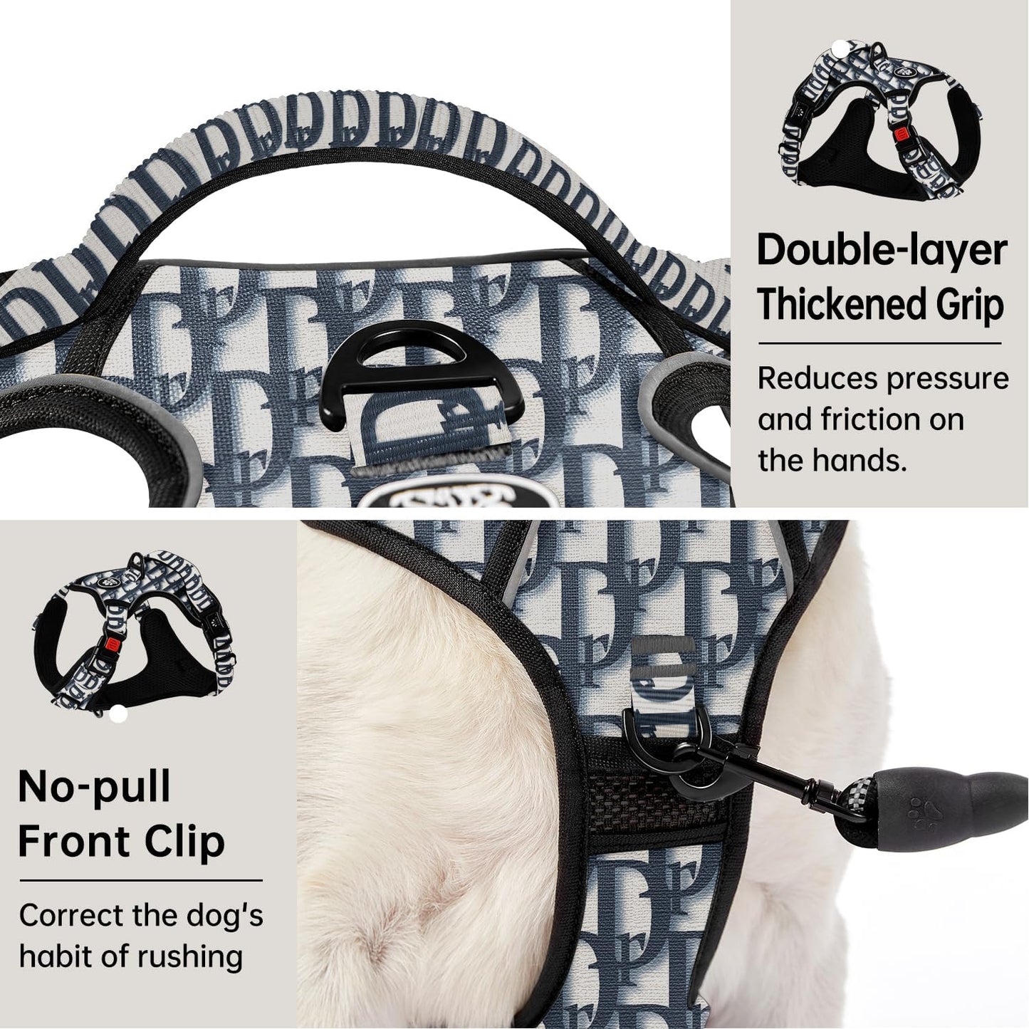 IVY&LANE No Pull Dog Harness with Leash Set, Reflective No Choke Pet Vest,Adjustable Oxford Dog Vest Harness with Easy Control Handle for Large Dogs (Vintage Blue,XL)