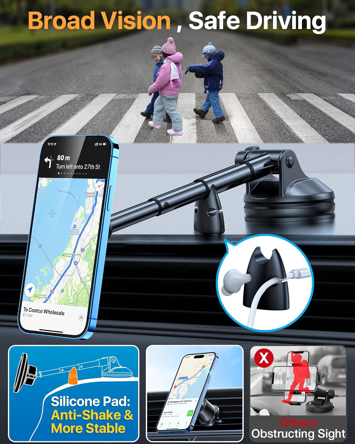2025 Upgraded for Magsafe Car Mount [80LBS Strongest Suction & Military-Grade] Powerful Magnetic Cell Phone Holder for Car Dashboard Windshield for iPhone 16 15 14 Pro Max Mini (Dark Grey)